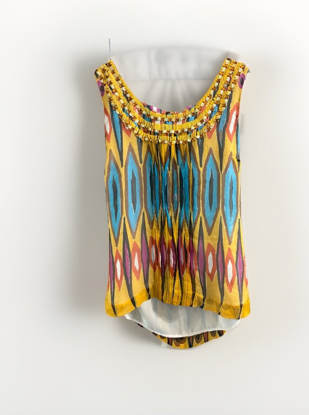 Tory Burch 100% Silk Top Womens Sz 12 Sleeveless Multicolor Sequin Detail Blouse